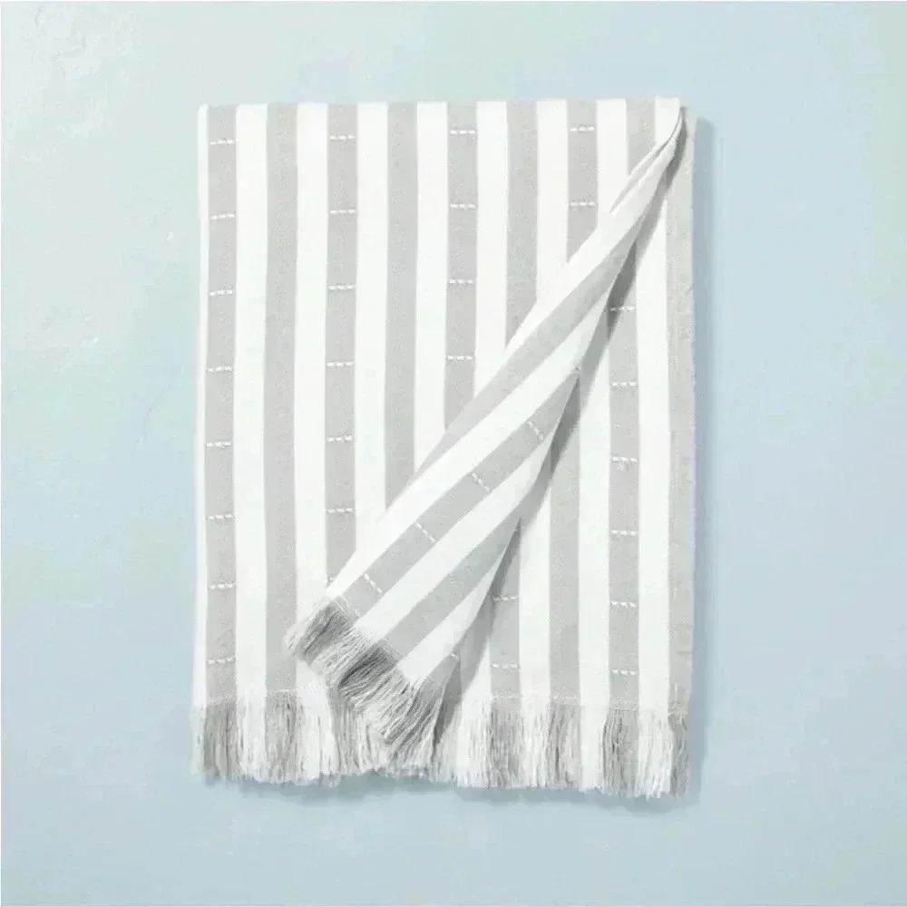 NWT Clipped Stripe Dobby Throw Blanket Gray/Cream - Hearth & Hand‎ with Magnolia